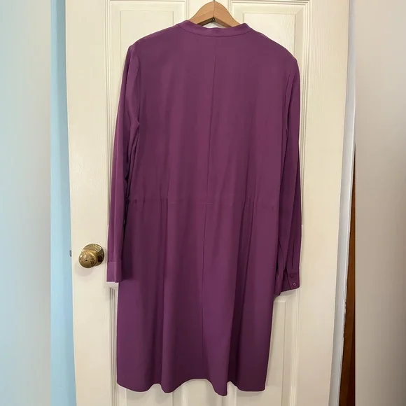 Eileen Fisher NWT Button-Front Long-Sleeve Drawstring Tencel Shirt Dress - Picture 4 of 13